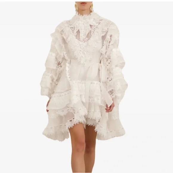 New Authentic Zimmermann Crush Heart Trim Long Sleeve Minidress Size Medium - Picture 15 of 15